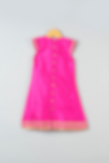 Fuschia Hand Embroidered Pleated Dress For Girls by Khela