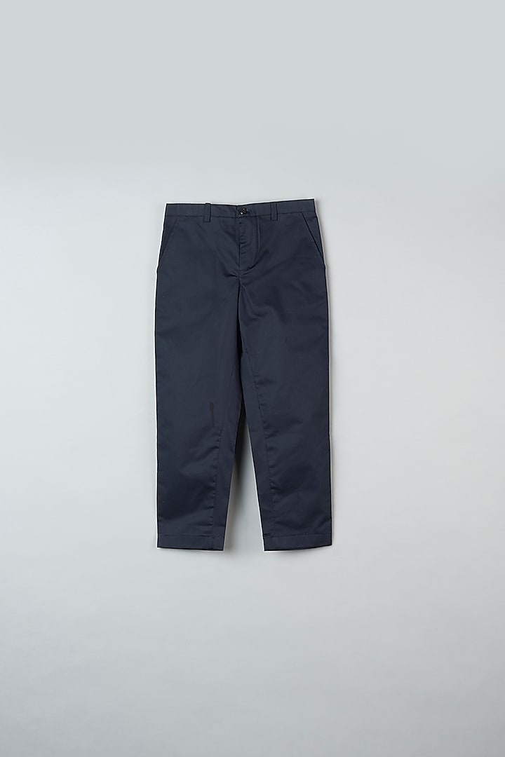 Navy Blue Cotton Chino Pants For Boys by Khela