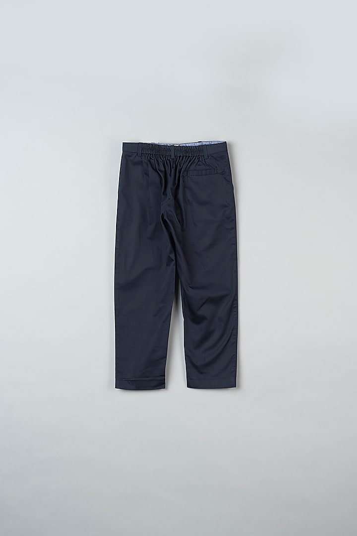 Navy Blue Cotton Chino Pants For Boys by Khela at Pernia's Pop Up Shop