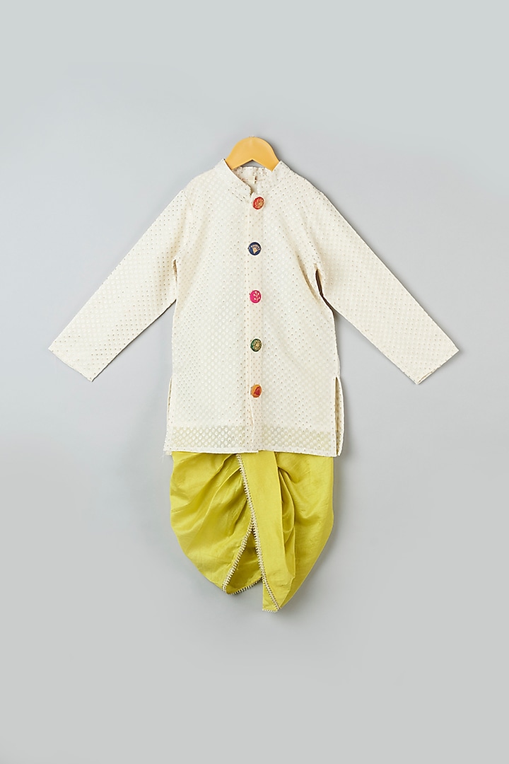Ivory Hand Embroidered Bandhgala Jacket For Boys by Khela