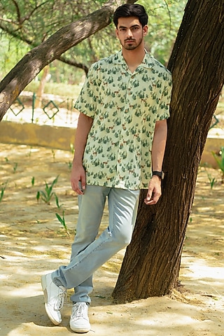 Light Green Digital Printed Shirt by Kheer Ganga