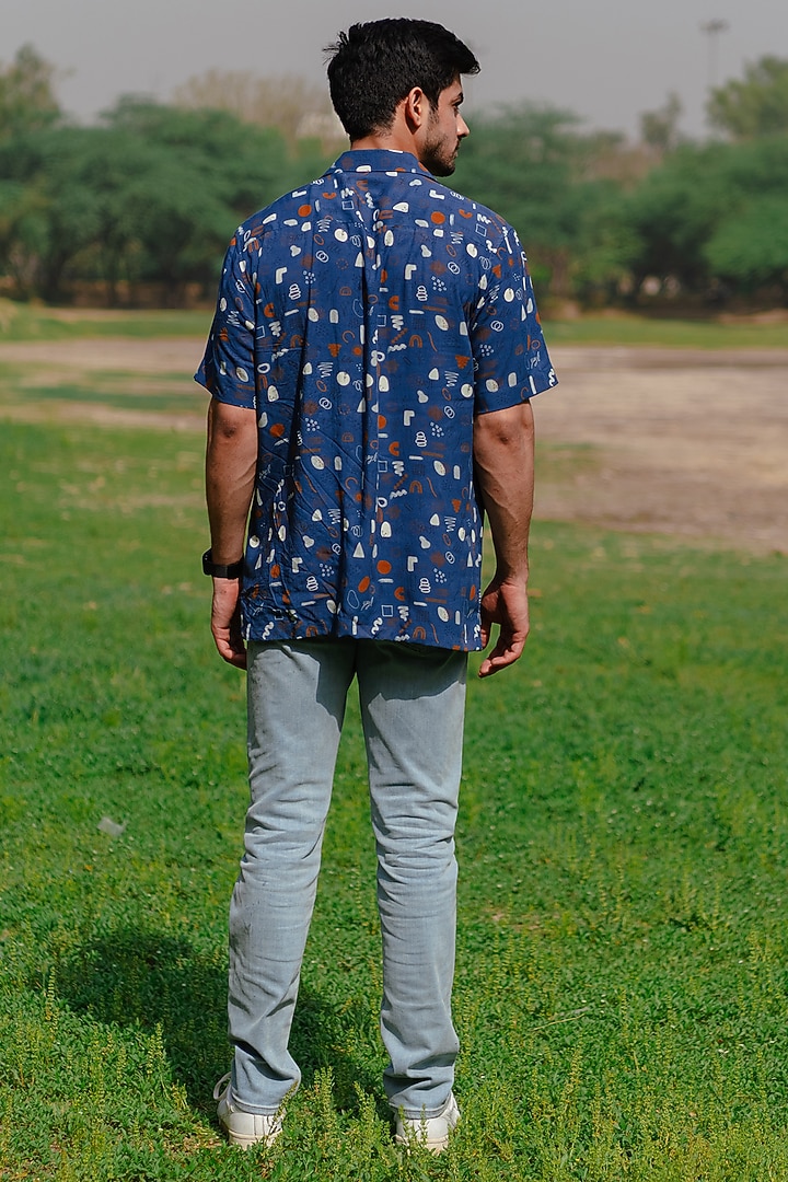 Navy Blue Digital Printed Summer Shirt by Kheer Ganga at Pernia's Pop Up Shop