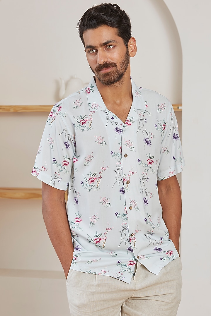 Soft Blue Cotton Summer Shirt by Kheer Ganga at Pernia's Pop Up Shop