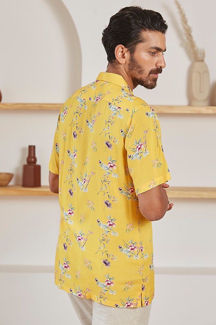 Lemon Yellow Viscose Cotton Summer Shirt by Kheer Ganga at Pernia's Pop Up Shop