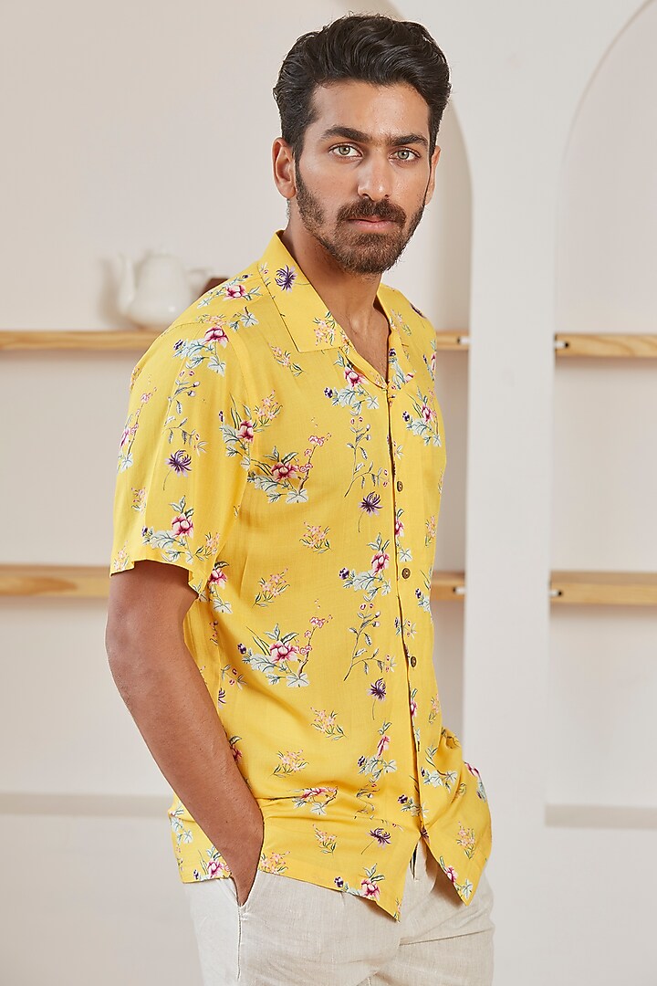 Lemon Yellow Viscose Cotton Summer Shirt by Kheer Ganga at Pernia's Pop Up Shop