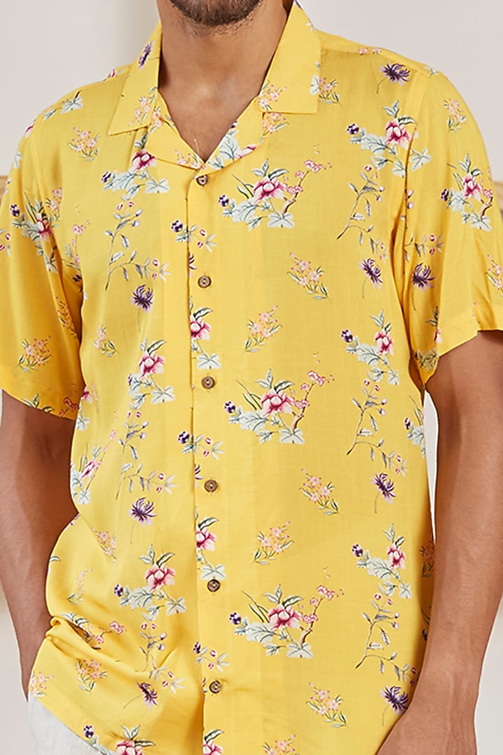 Lemon Yellow Viscose Cotton Summer Shirt by Kheer Ganga at Pernia's Pop Up Shop