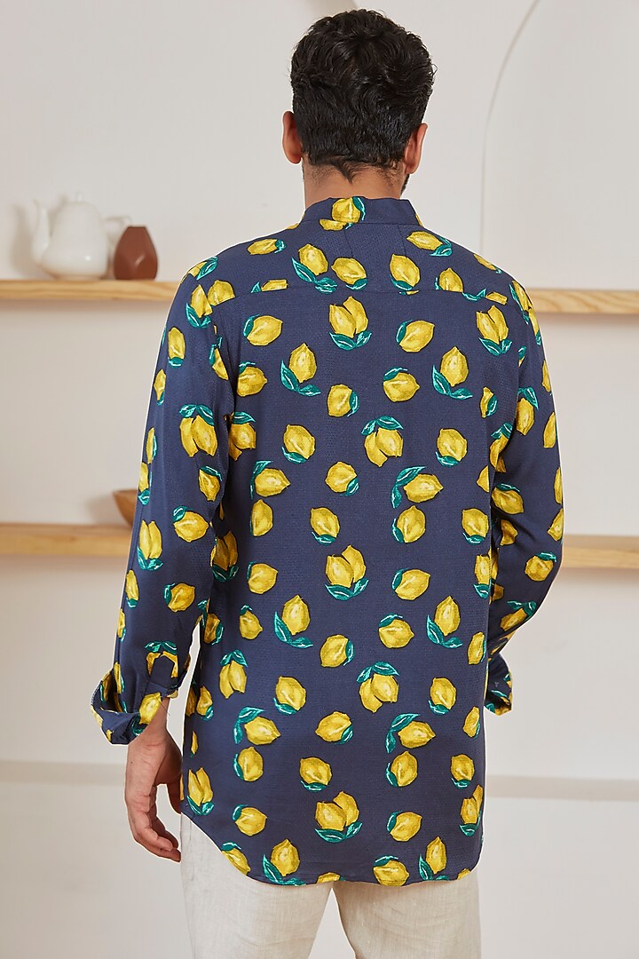 Navy Blue Cotton Printed Summer Shirt by Kheer Ganga at Pernia's Pop Up Shop
