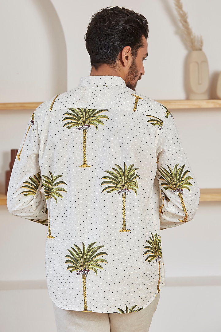 White Printed Cotton Summer Shirt by Kheer Ganga at Pernia's Pop Up Shop