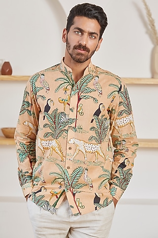 Peach Cotton Shirt by Kheer Ganga