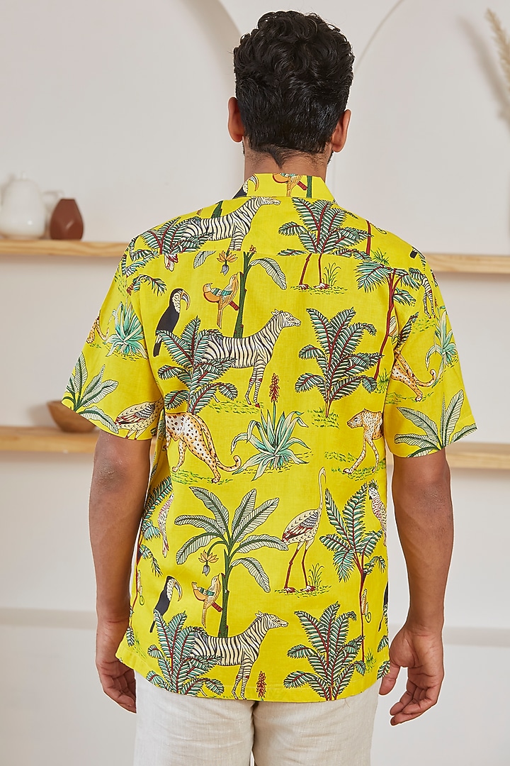 Yellow Printed Summer Shirt by Kheer Ganga at Pernia's Pop Up Shop