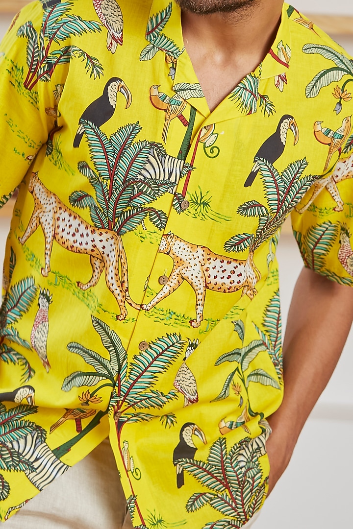 Yellow Printed Summer Shirt by Kheer Ganga at Pernia's Pop Up Shop