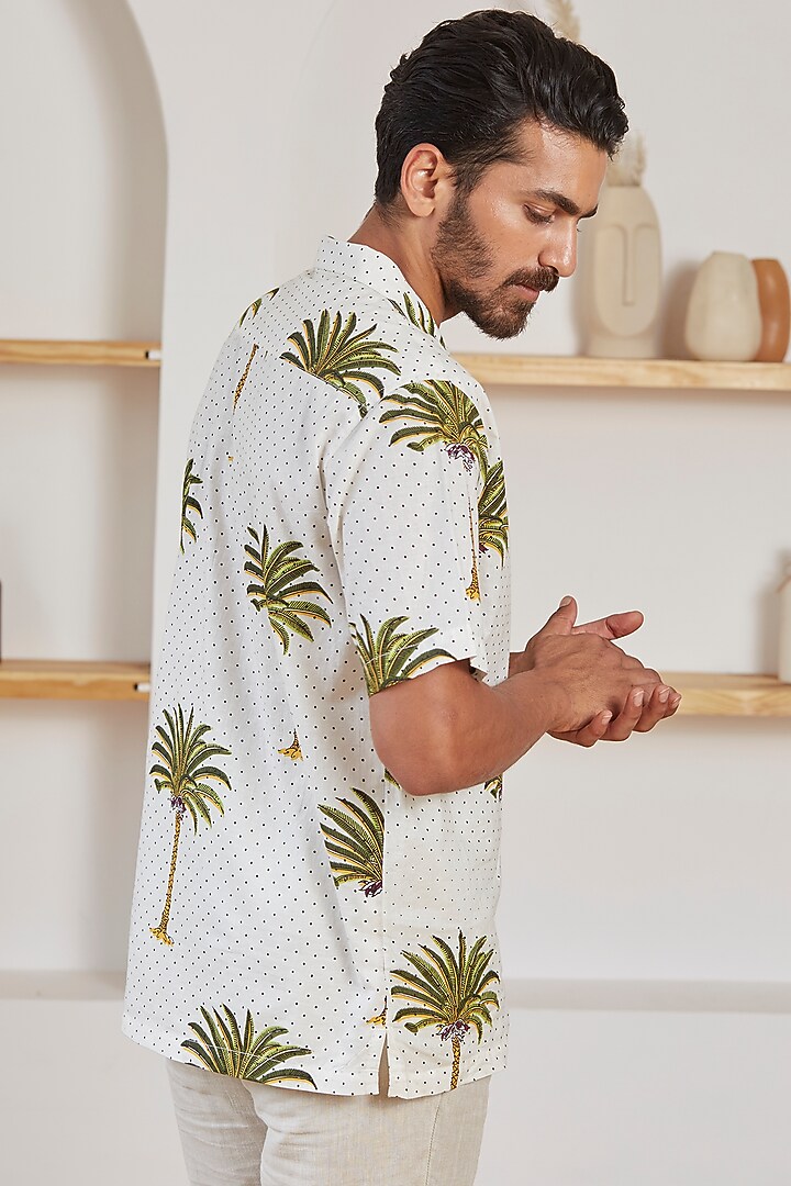White Printed Summer Shirt by Kheer Ganga at Pernia's Pop Up Shop