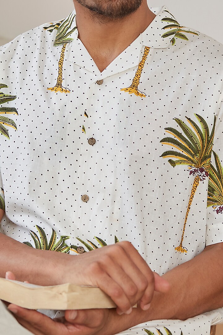 White Printed Summer Shirt by Kheer Ganga at Pernia's Pop Up Shop