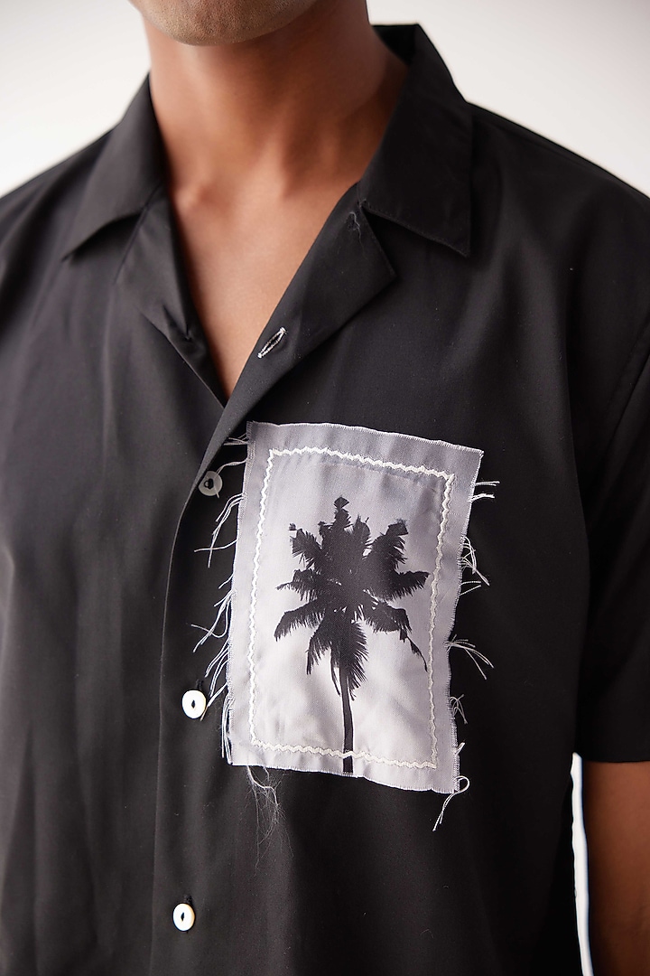 Black Viscose Crepe Printed Summer Shirt by Kheer-Ganga at Pernia's Pop Up Shop