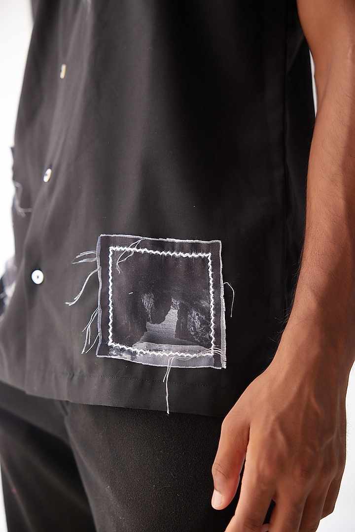 Black Viscose Crepe Printed Summer Shirt by Kheer-Ganga at Pernia's Pop Up Shop