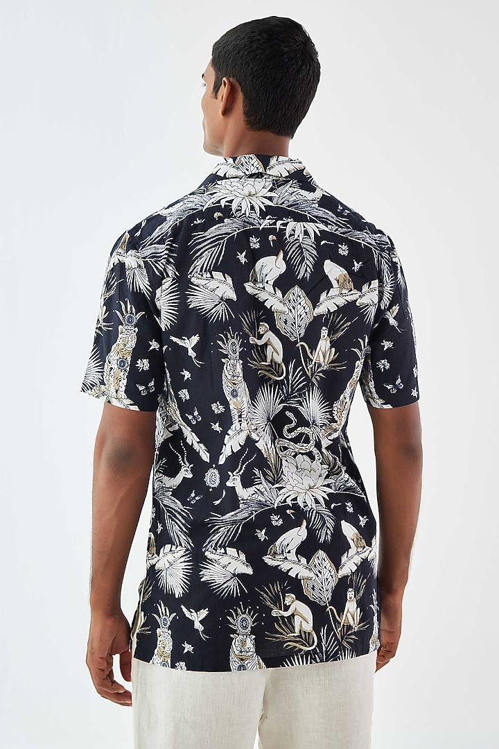 Black Viscose Crepe Animal Printed Summer Shirt by Kheer-Ganga at Pernia's Pop Up Shop