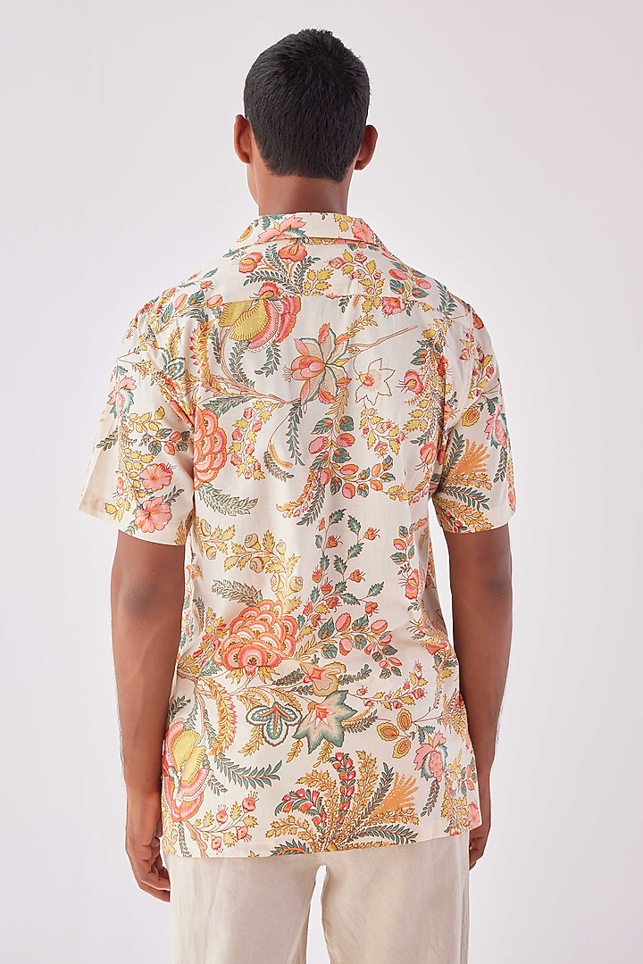 White Viscose Crepe Floral Printed Summer Shirt by Kheer-Ganga at Pernia's Pop Up Shop
