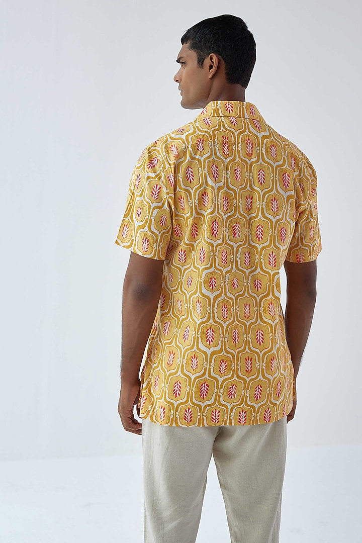 Mustard Viscose Crepe Floral Printed Summer Shirt by Kheer-Ganga at Pernia's Pop Up Shop