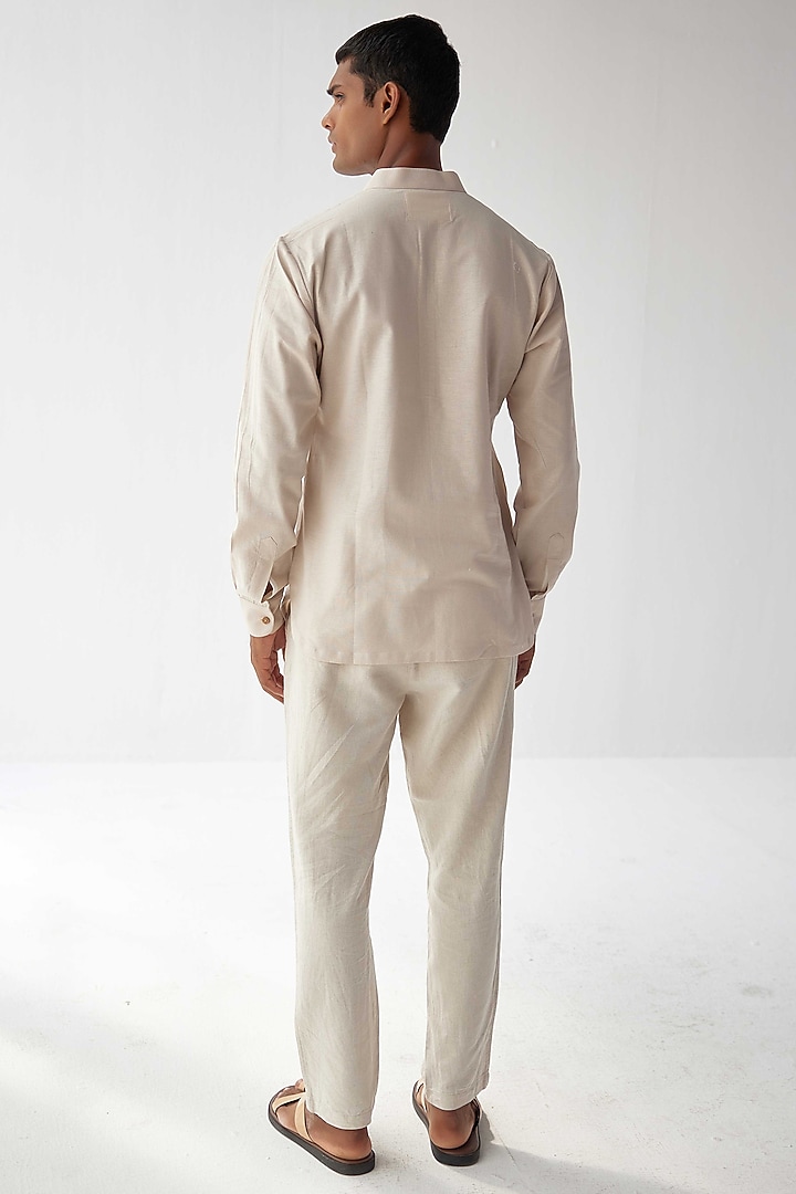 Beige Viscose Crepe Kurta Summer Shirt by Kheer-Ganga at Pernia's Pop Up Shop