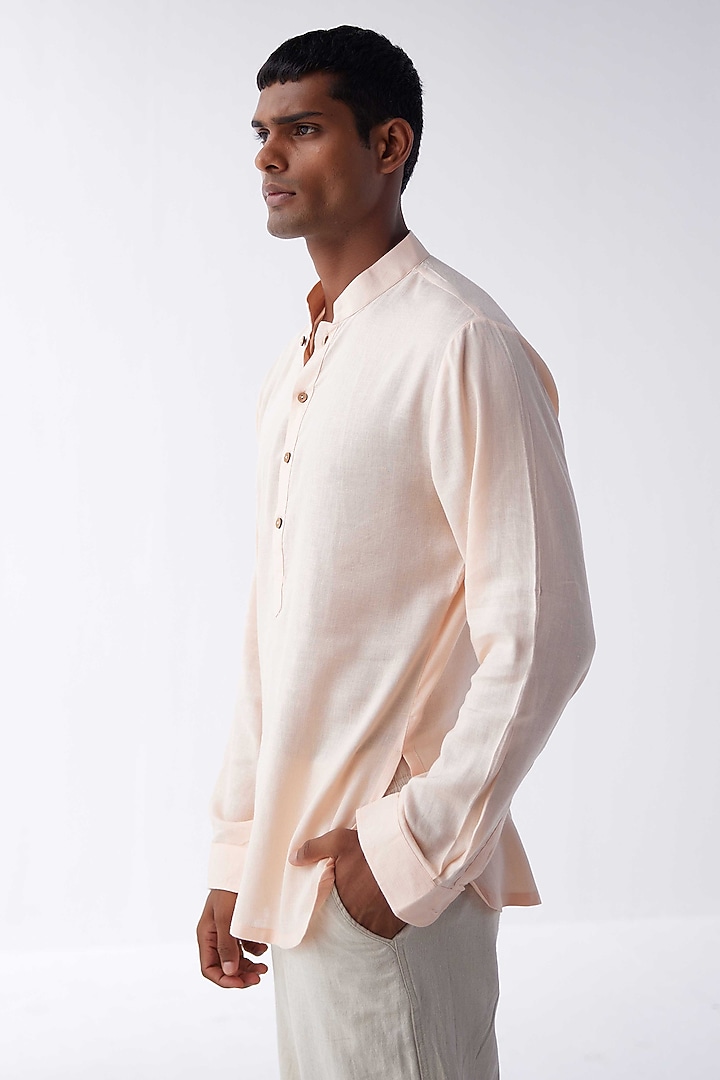 Peach Cotton Linen Kurta Summer Shirt by Kheer-Ganga at Pernia's Pop Up Shop