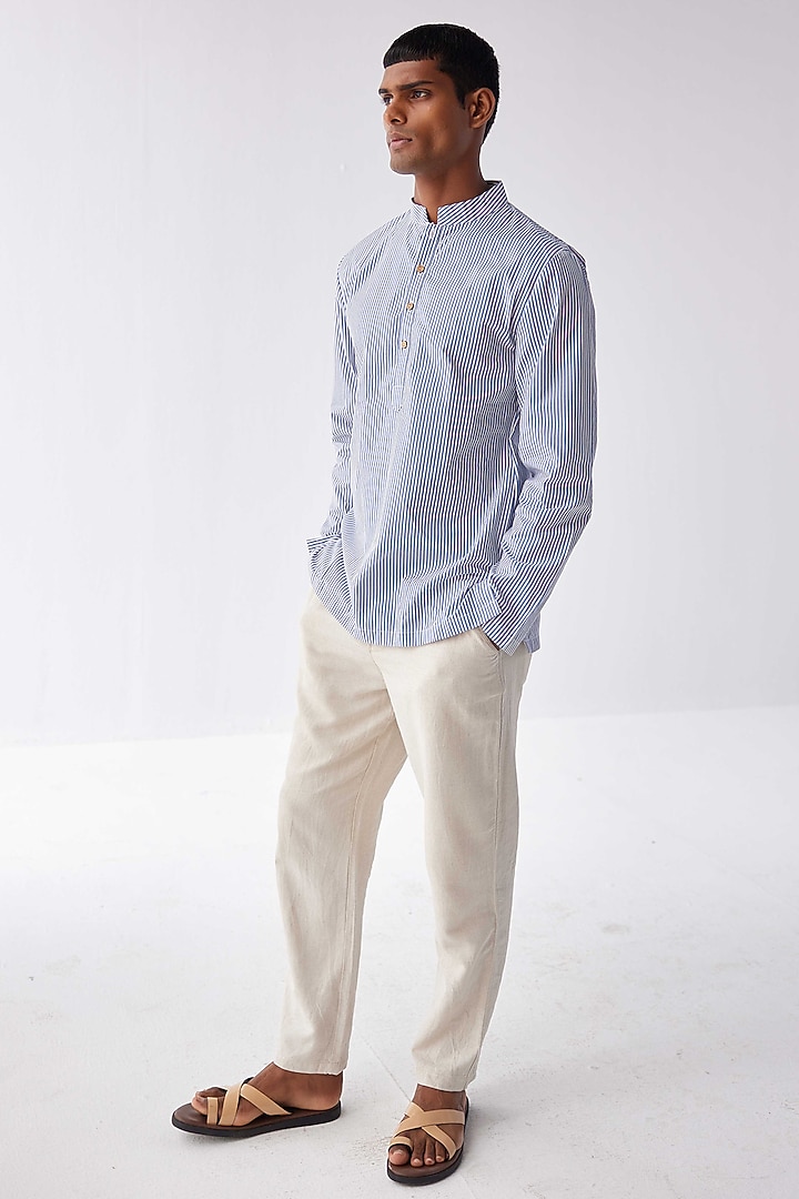 Sky Blue Cotton Linen Kurta Summer Shirt by Kheer-Ganga at Pernia's Pop Up Shop