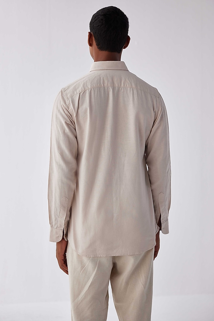 Beige Cotton Linen Summer Shirt by Kheer-Ganga at Pernia's Pop Up Shop