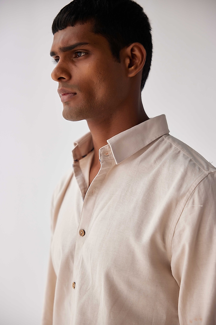 Beige Cotton Linen Summer Shirt by Kheer-Ganga at Pernia's Pop Up Shop