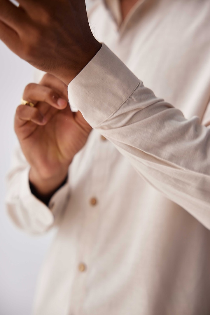 Beige Cotton Linen Summer Shirt by Kheer-Ganga at Pernia's Pop Up Shop