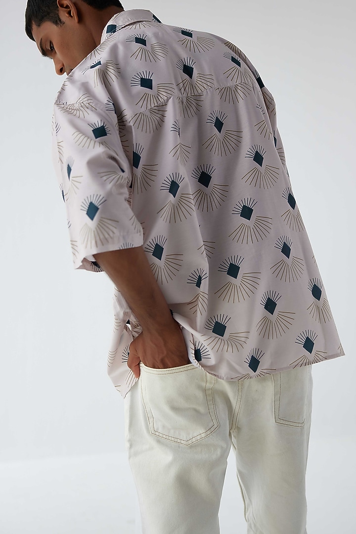 White Cotton Linen Blend Printed Party Wear Shirt by Kheer-Ganga at Pernia's Pop Up Shop