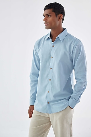 Light Blue Viscose Crepe Shirt by Kheer-Ganga