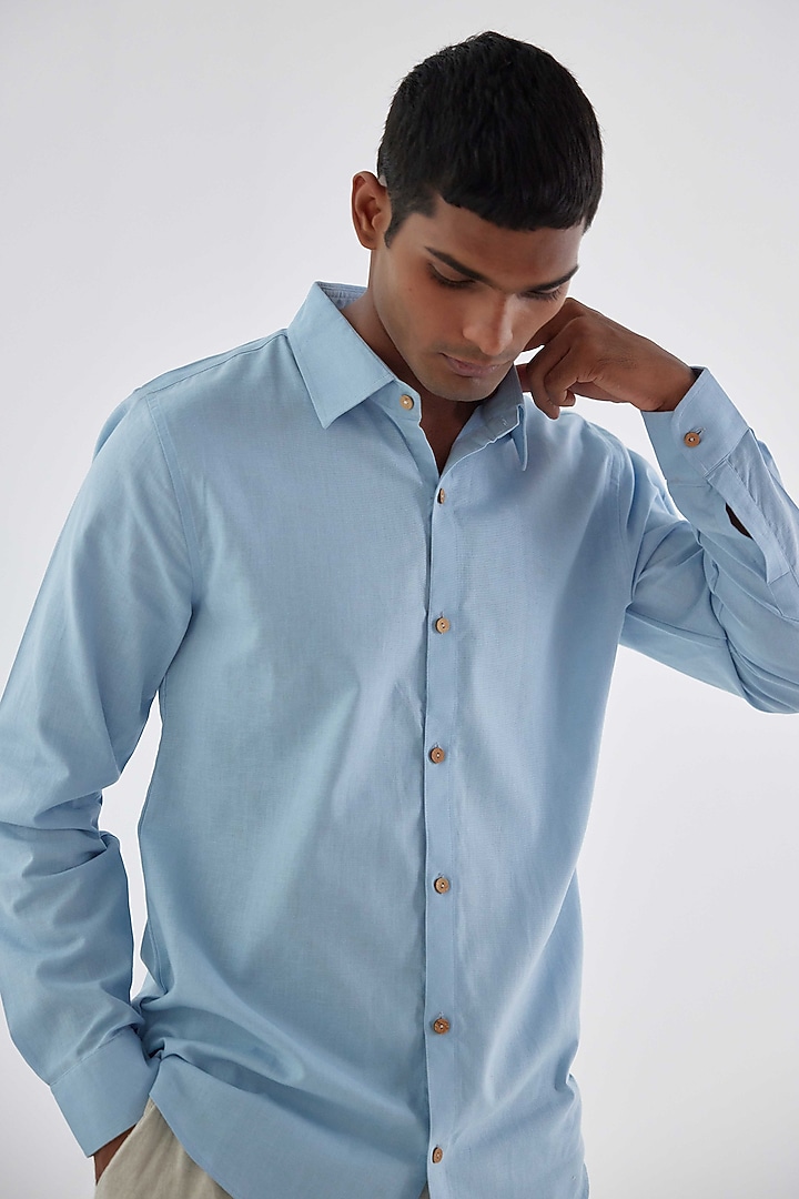 Light Blue Viscose Crepe Summer Shirt by Kheer-Ganga at Pernia's Pop Up Shop