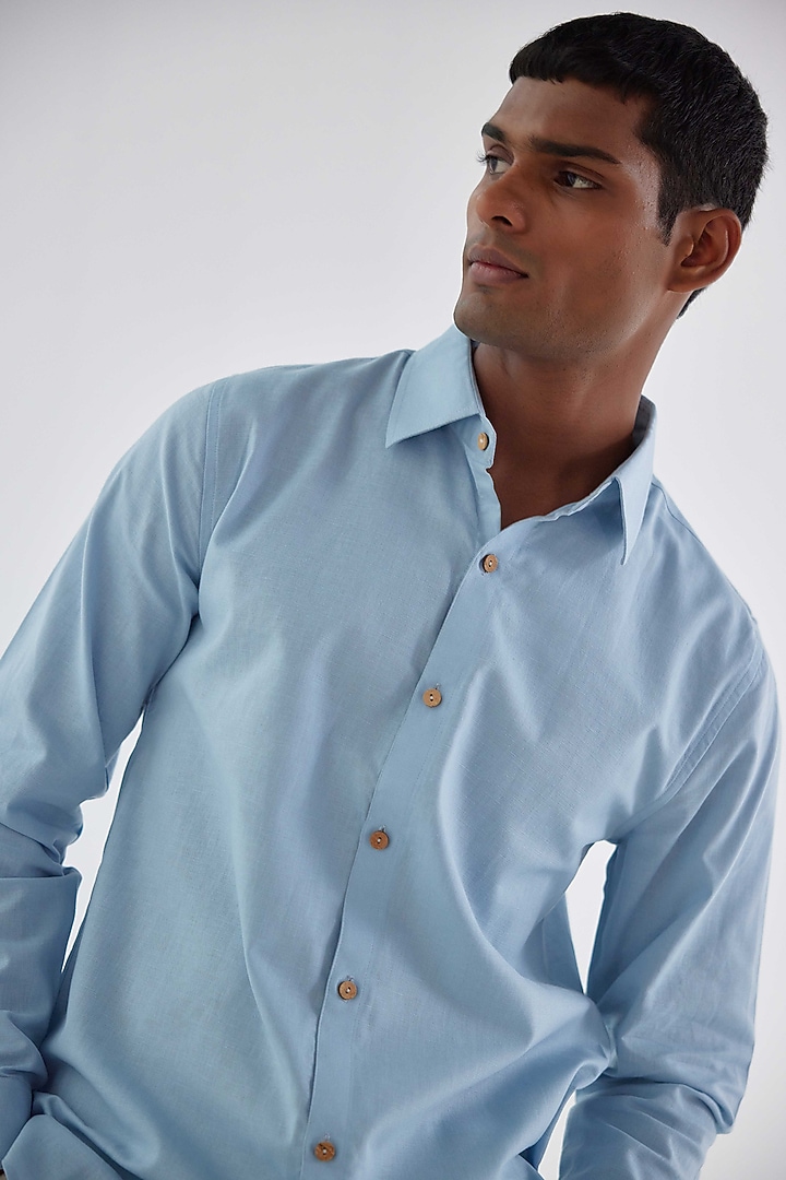Light Blue Viscose Crepe Summer Shirt by Kheer-Ganga at Pernia's Pop Up Shop