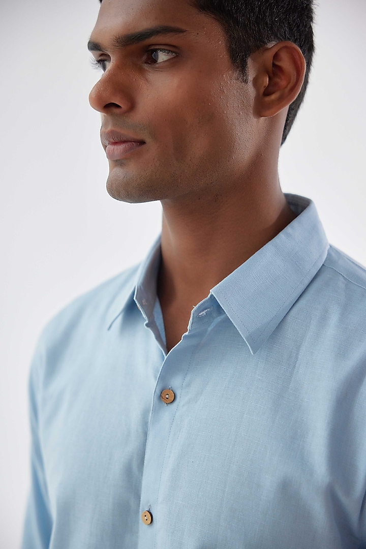 Light Blue Viscose Crepe Summer Shirt by Kheer-Ganga at Pernia's Pop Up Shop