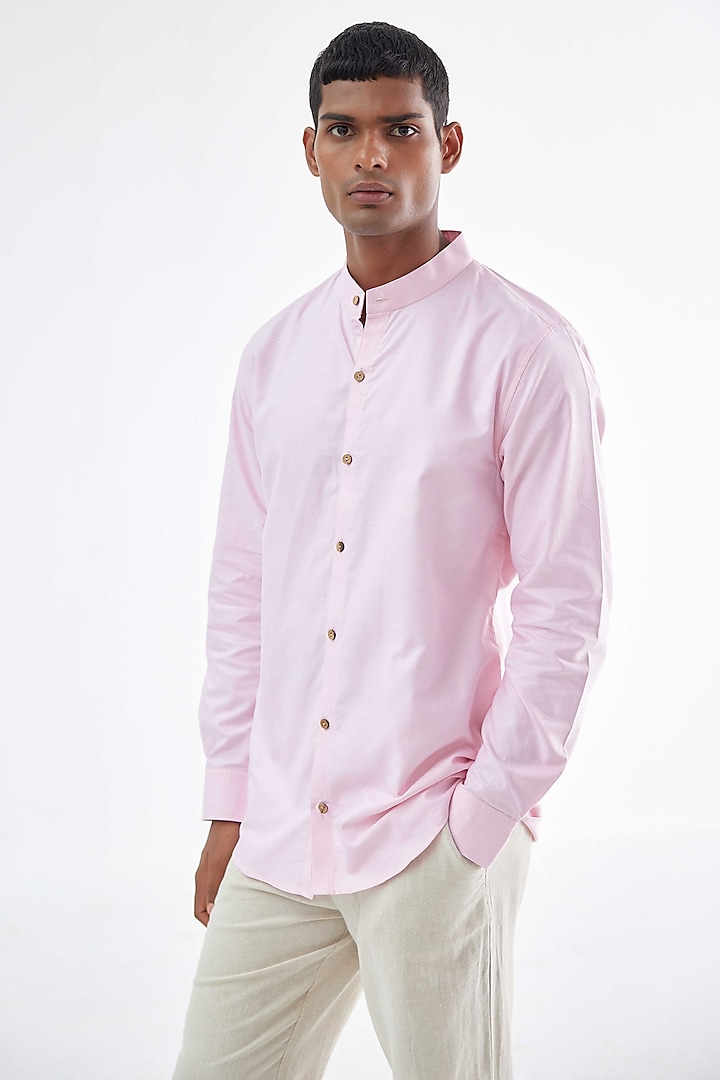 Powder Pink Viscose Crepe Shirt by Kheer-Ganga