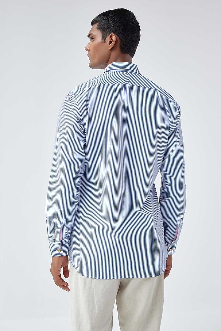 Blue Viscose Crepe Striped Summer Shirt by Kheer-Ganga at Pernia's Pop Up Shop