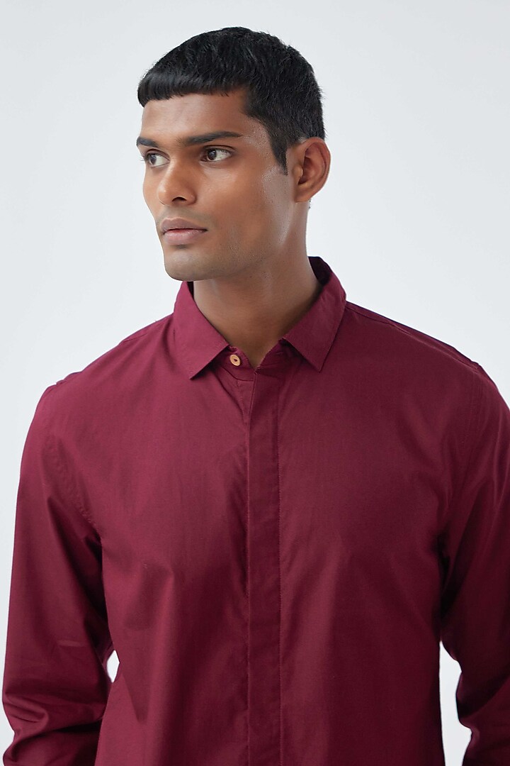 Maroon Viscose Crepe Summer Shirt by Kheer-Ganga at Pernia's Pop Up Shop