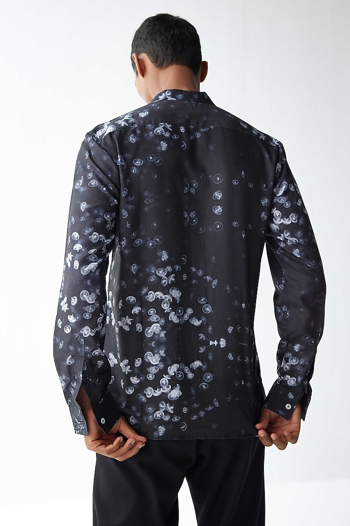 Black Viscose Crepe Printed Summer Shirt by Kheer-Ganga at Pernia's Pop Up Shop