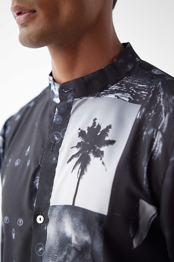 Black Viscose Crepe Printed Summer Shirt by Kheer-Ganga at Pernia's Pop Up Shop