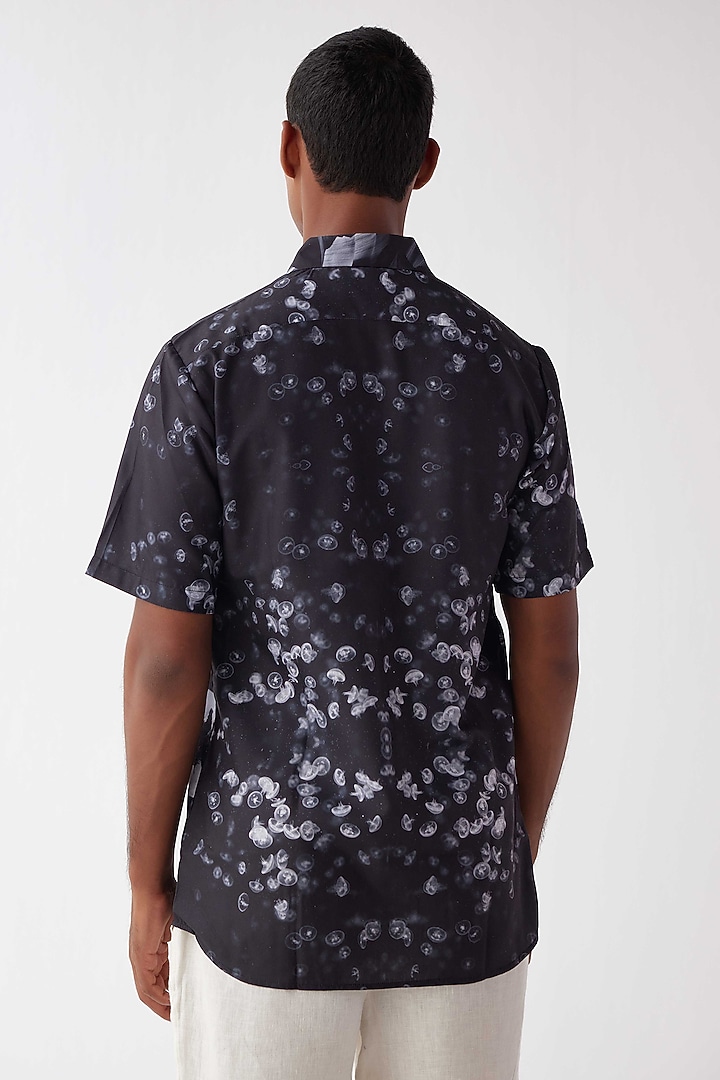 Black Viscose Crepe Printed Summer Shirt by Kheer-Ganga at Pernia's Pop Up Shop