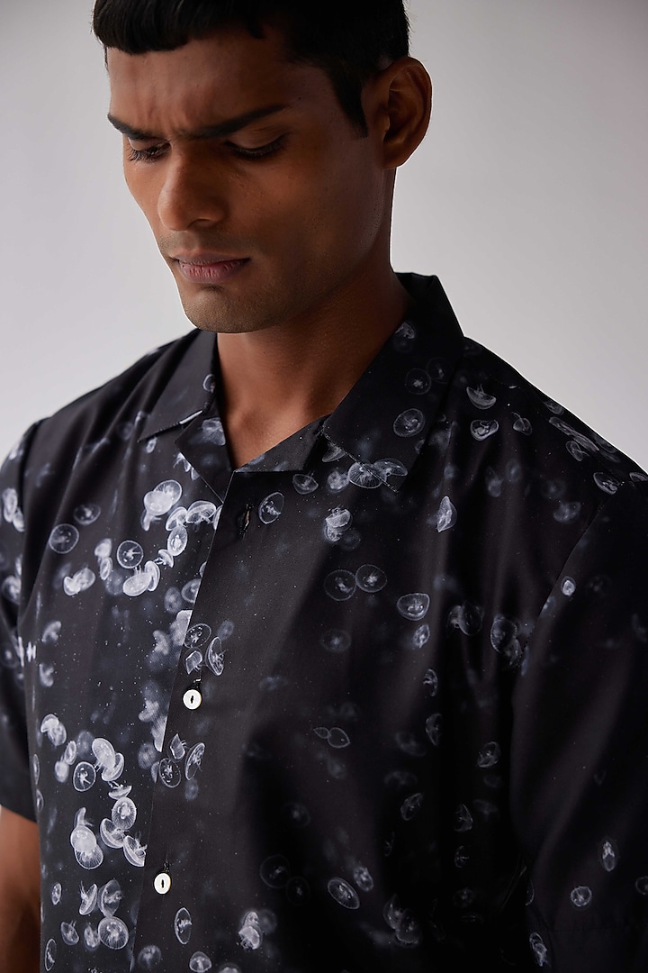 Black Viscose Crepe Printed Summer Shirt by Kheer-Ganga at Pernia's Pop Up Shop