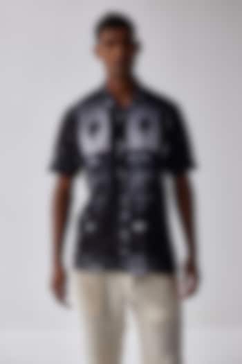 Black Viscose Crepe Printed Shirt by Kheer-Ganga