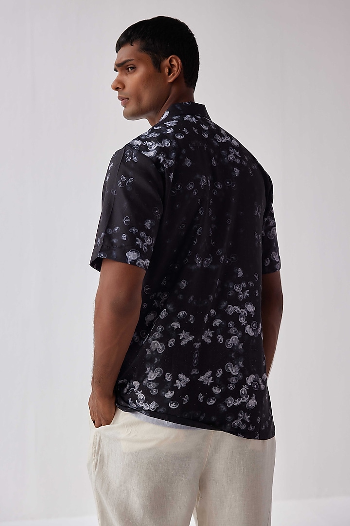 Black Viscose Crepe Printed Summer Shirt by Kheer-Ganga at Pernia's Pop Up Shop