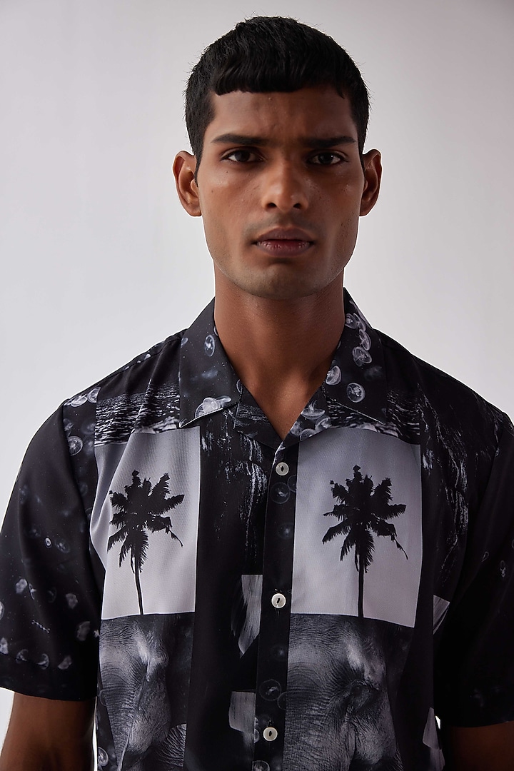 Black Viscose Crepe Printed Summer Shirt by Kheer-Ganga at Pernia's Pop Up Shop