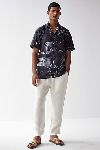 Black Viscose Crepe Printed Shirt by Kheer-Ganga