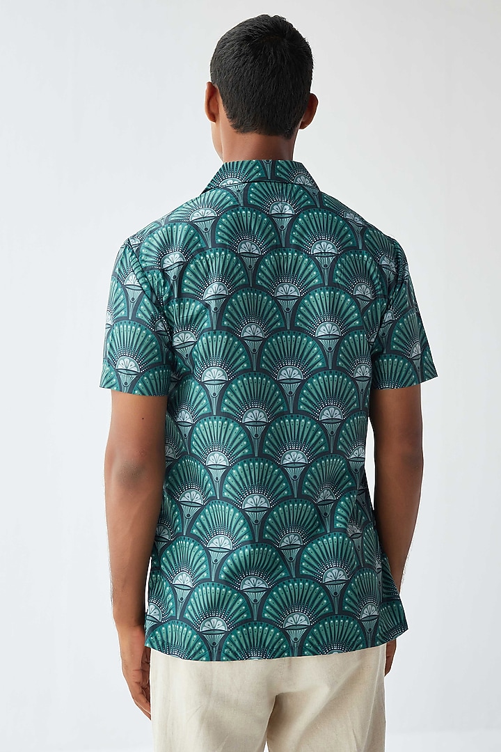 Green Viscose Crepe Printed Summer Shirt by Kheer-Ganga at Pernia's Pop Up Shop