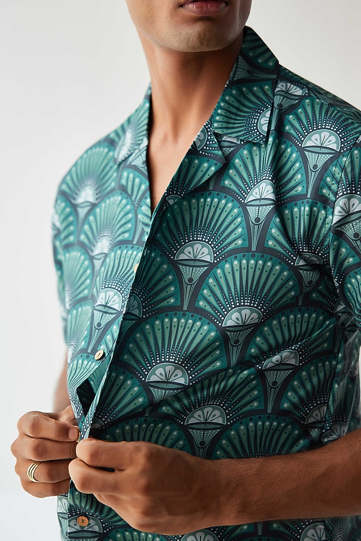 Green Viscose Crepe Printed Summer Shirt by Kheer-Ganga at Pernia's Pop Up Shop