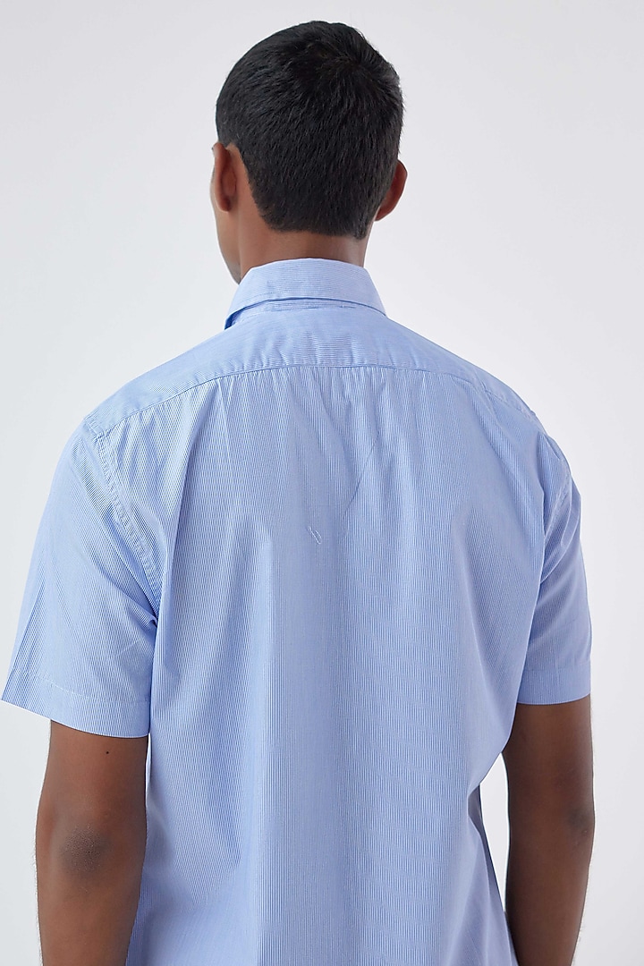 Sky Blue Viscose Crepe Printed Summer Shirt by Kheer-Ganga at Pernia's Pop Up Shop