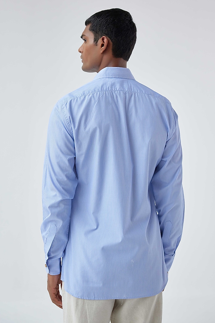 Sky Blue Viscose Crepe Printed Summer Shirt by Kheer-Ganga at Pernia's Pop Up Shop