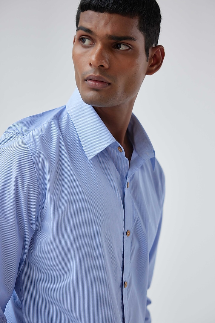 Sky Blue Viscose Crepe Printed Summer Shirt by Kheer-Ganga at Pernia's Pop Up Shop
