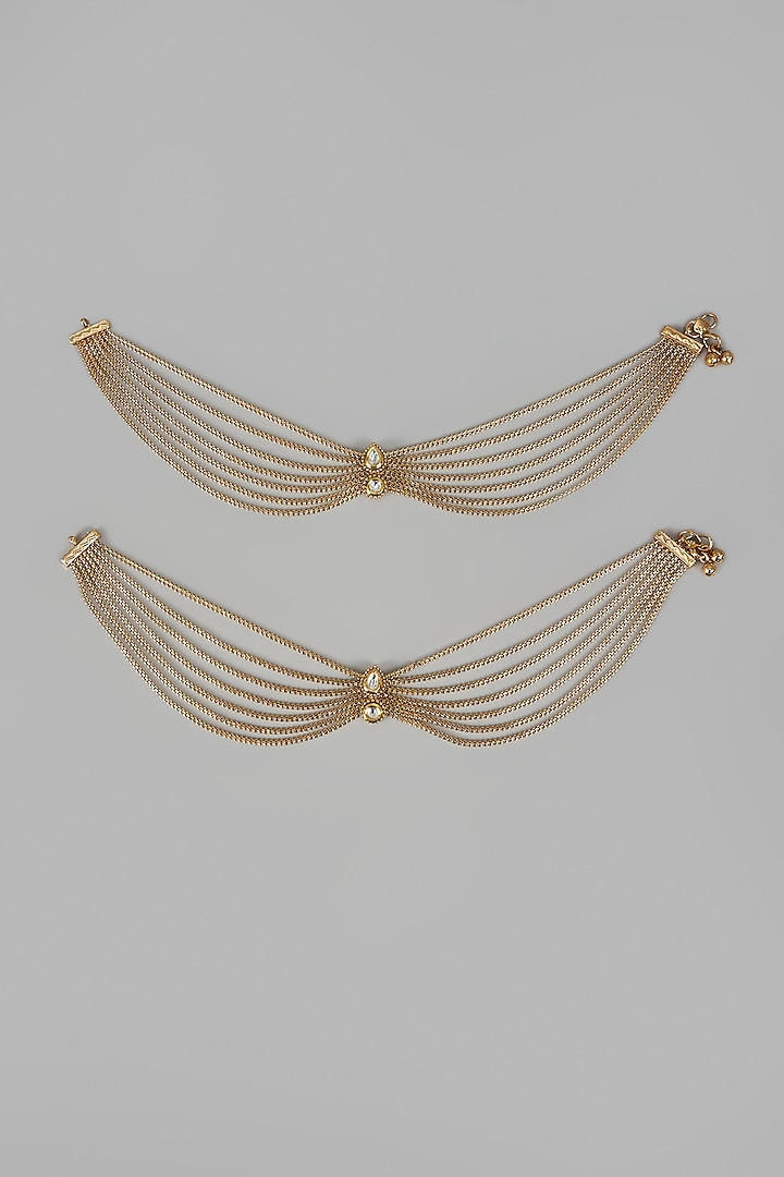 Gold Finish Kundan Polki Anklets (Set Of 2) by Khushi Jewels at Pernia's Pop Up Shop